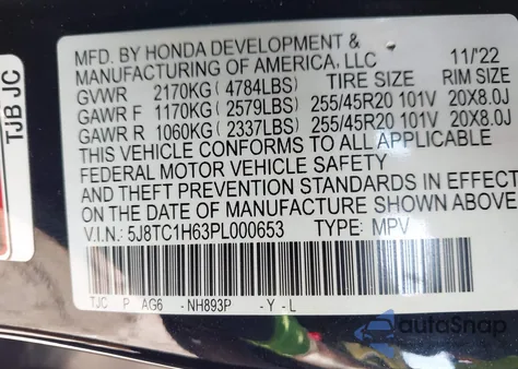 2023 Acura Rdx A-Spec Package from USA, damaged, VIN 5J8TC1H63PL000653